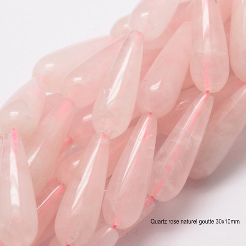1 perle goutte quartz rose naturel 30x10mm