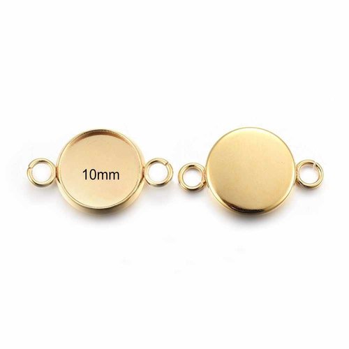 6 connecteurs cabochon  acier  or 24kt insertion 10mm