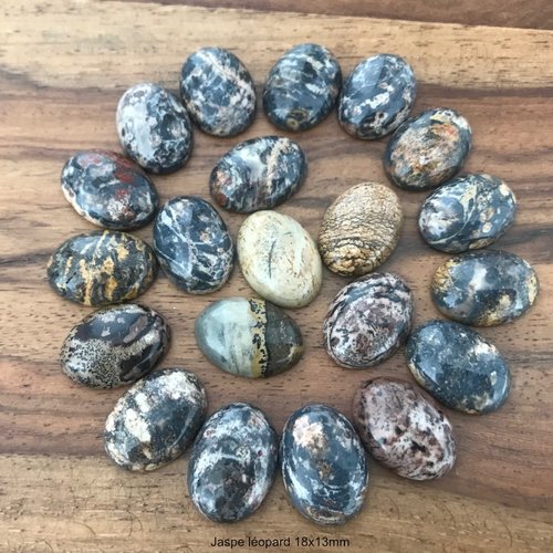 1 cabochon pierre gemme jaspe léopard fond plat 18x13mm