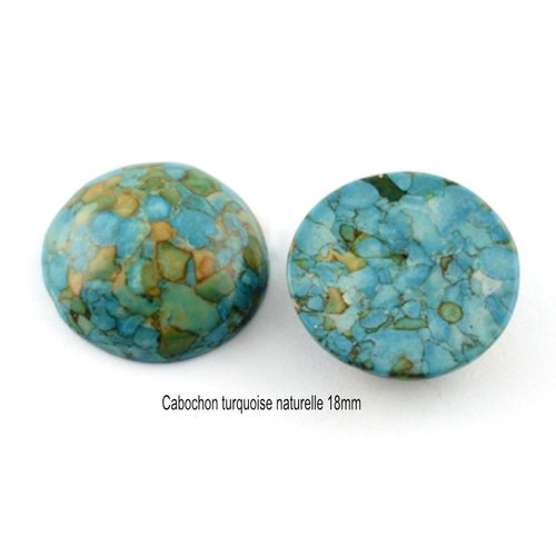 2 cabochons rond pierre gemme turquoise véritable 18mm
