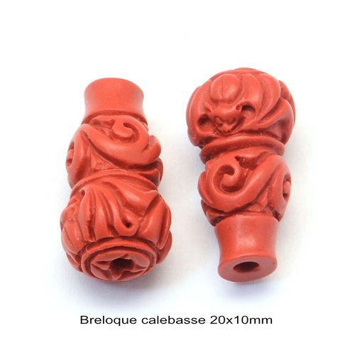6 perles calebasse cinabre rouge 20x10mm