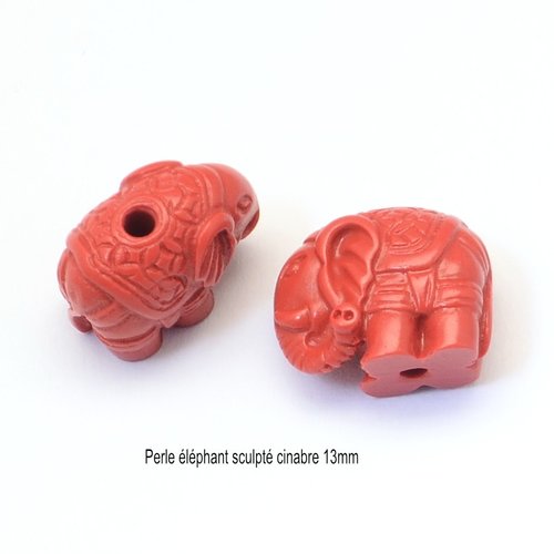 10 perles éléphant sculptées cinabre rouge 14x8mm