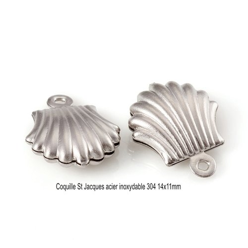 6 breloques acier inoxydable coquille st jacques 14x11mm