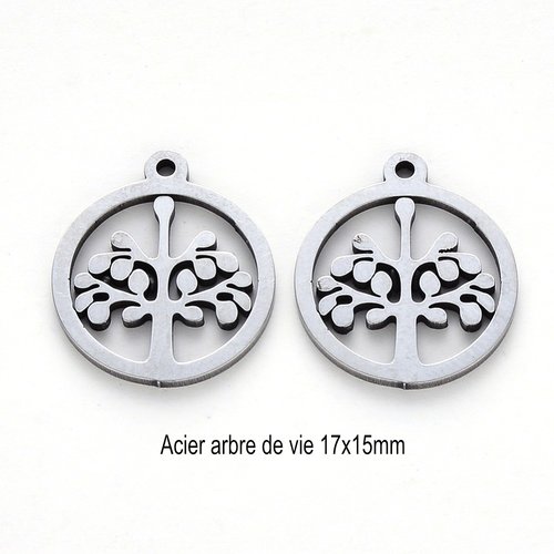 8 breloques acier inoxydable arbre de vie 17x15mm