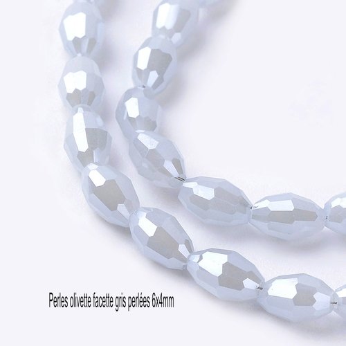 30 perles de verre  de bohème facette gris perlé olivette 6x4mm