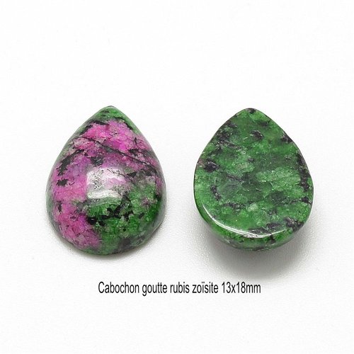 2 cabochons pierre naturelle goutte rubis zoïsite 13x18mm