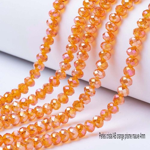 4mm 50 perles cristal ab orange prisme mauve