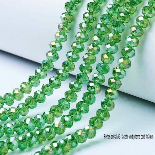 4mm 50 perles cristal ab vert clair  prisme doré