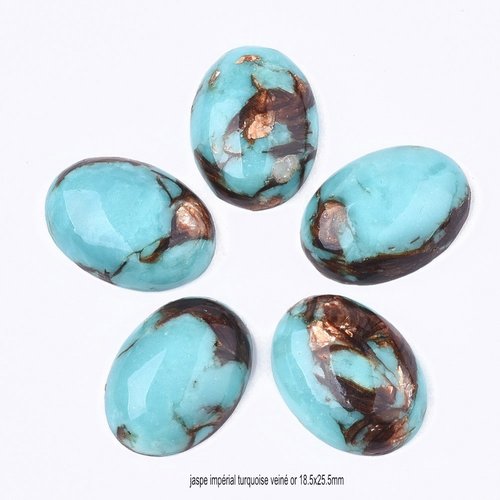 1 cxabochon jaspe impérial 18.5x25.5mm turquoise /or
