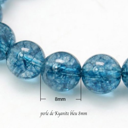 8 perles de  gemme de  kyanite bleu acier 8mm