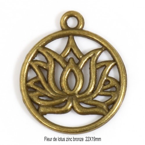 10 breloques médaillon fleur de  lotus zinc bronze 22x19mm