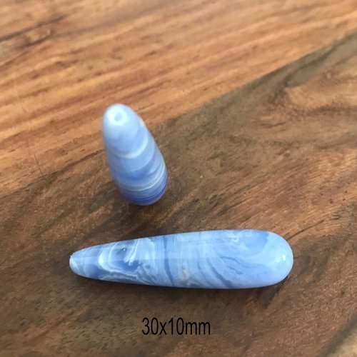 2 perles jade goutte enrubanné bleu lavande 40x10mm