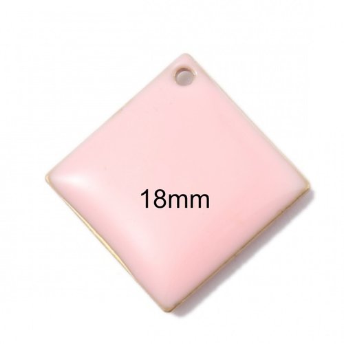 4 breloques sequin losange rose corail émail 18mm