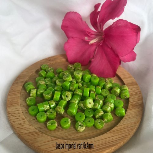 20 perles heishi  jaspe impérial  vert pomme  palet plat 6x4mm