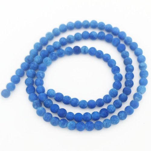 20 perles jade naturelles teintées bleu océan 4mm
