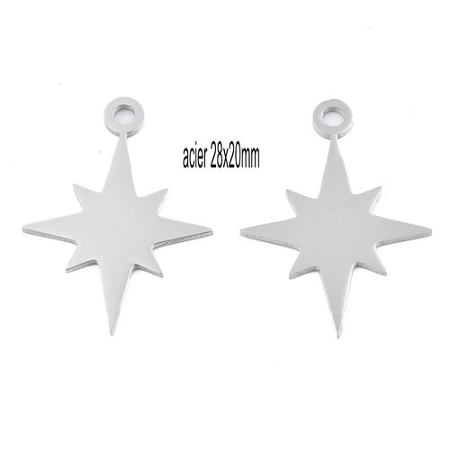 2 pendentifs acier inoxydable étoile du nord 28x20mm