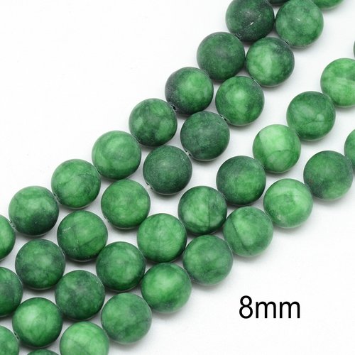10 perles jade rondes givrées vert forêt 8mm