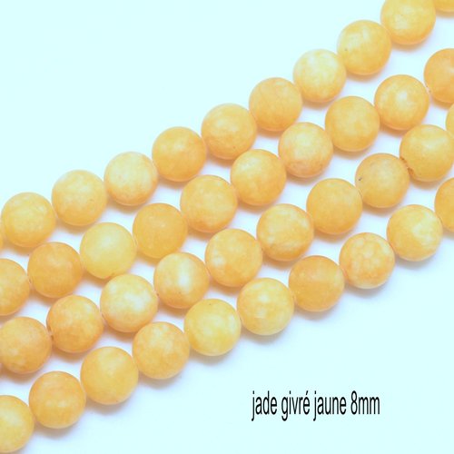 10 perles jade naturelles givrées jaune 8mm