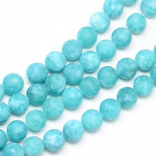 10 perles jade naturelles givrées bleu azur    8mm