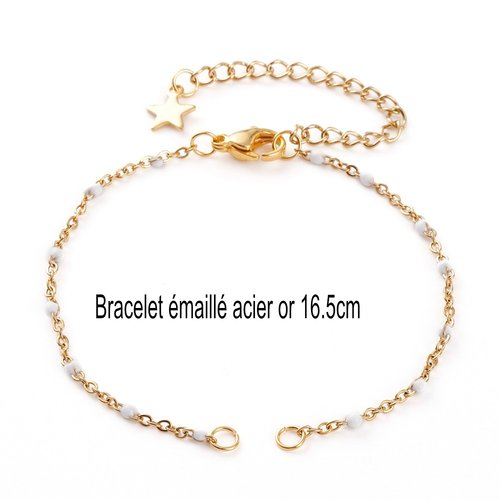 Bracelet acier or émaillé blanc 16.5cm