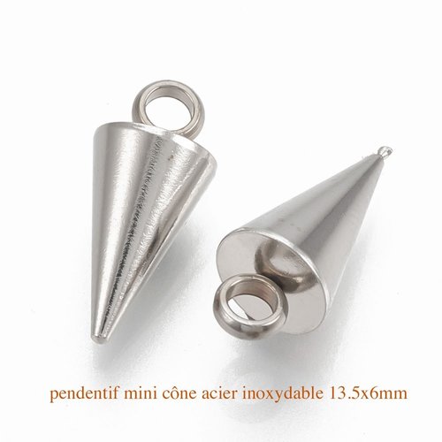 6 breloques pendentifs cône acier inoxydable 13.5x6mm