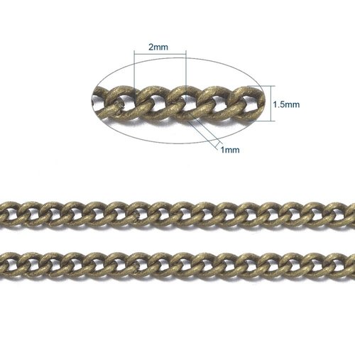1 mètre  ch010y de chaine laiton couleur bronze maille plate 1mm