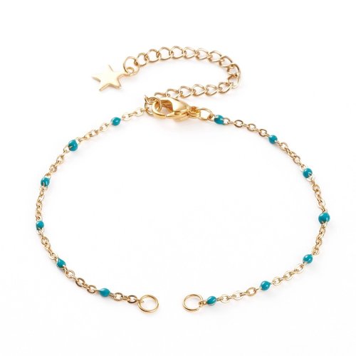 Support bracelet acier or émaillé turquoise  16.5cm