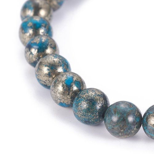 10 perles de pyrite naturelles bleues 8mm