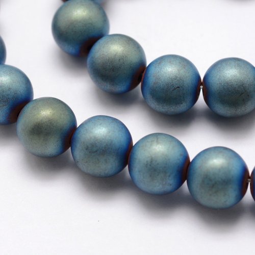 10 perles hématites rondes 8mm vert plaqué bleu