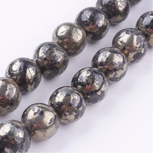 10 perles naturelles pyrite ronde 8mm