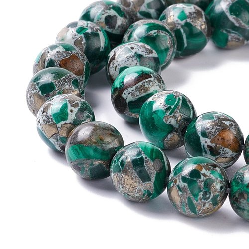 6 perles naturelles malachite pyrite  8mm