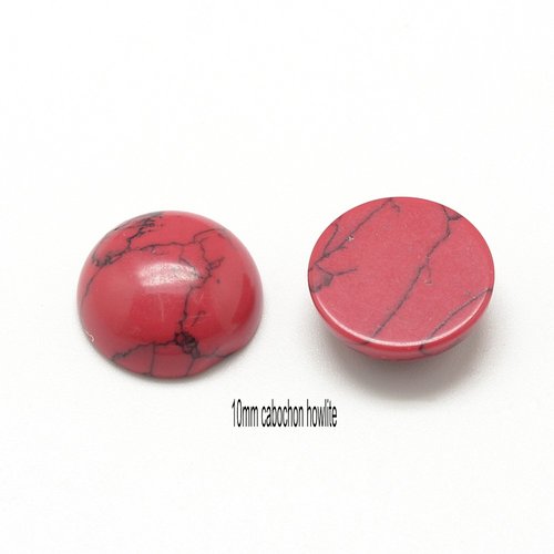 2 cabochons  pierre howlite rouge veiné  10mm