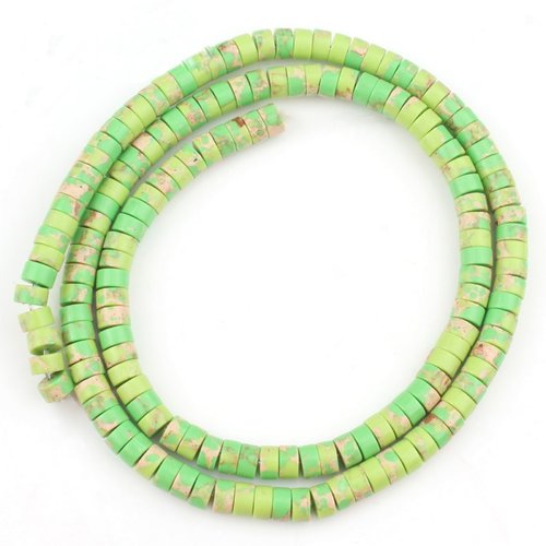 30 perles de pierres naturelles jaspe vert pomme  heishi rondelle 4x2mm