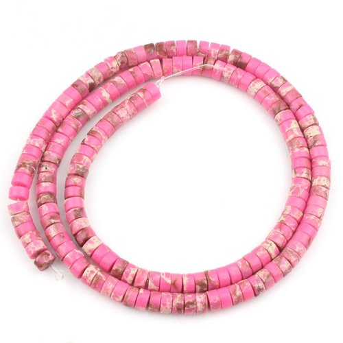 30 perles de pierres naturelles jaspe rose  heishi rondelle 4x2mm