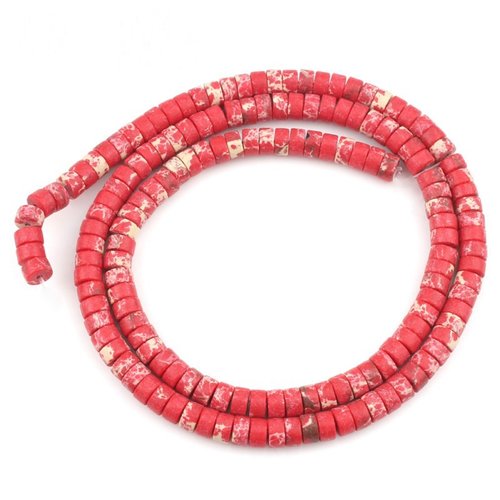 30 perles de pierres naturelles jaspe rouge heishi rondelle 4x2mm