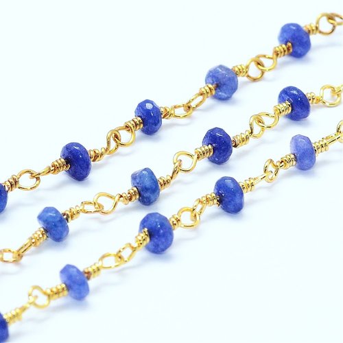 20cm chaine de perles soudée laiton plaqué or et pierre d'azurite bleu  facette 4mm