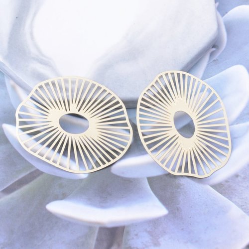 2 estampes ovale 35x32mm laiton or 24kt