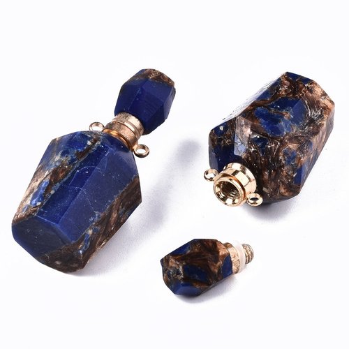 1 flacon de parfum pierre naturelle bronzite et lapis lazuli 36x15mm