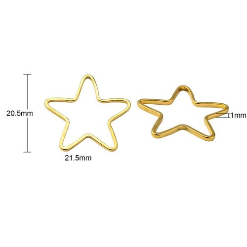 6 anneaux connecteur étoile  laiton  or 24kt 20.5x21.5mm