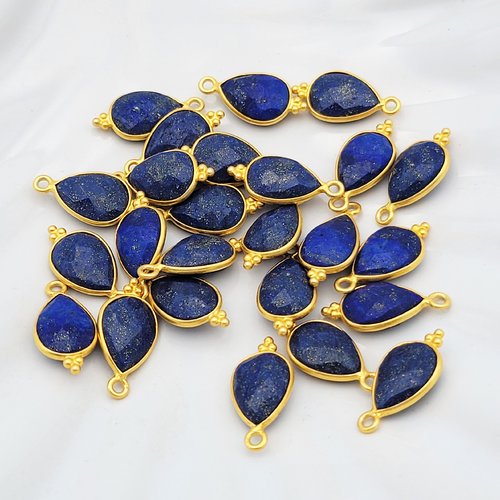 1 pendentif  lapis-lazuli   goutte serti laiton plaqué or 24kt