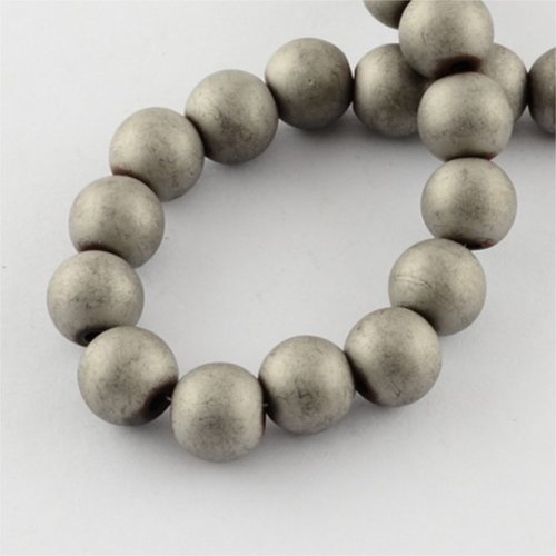 10 perles hématites rondes mat gris clair 8mm
