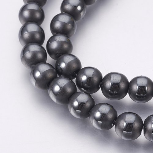 10 perles hématite ronde 8mm noire polie mat