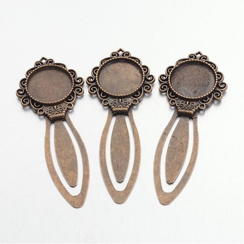 2 supports marque page cabochon ethnique bronze  20mm +verre 20mm