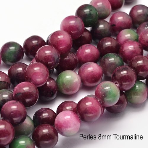 10 perles rondes pierre de tourmaline pastèque vert/rosé  8mm