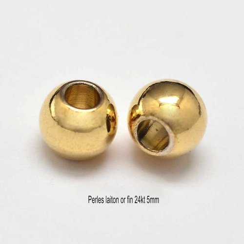 30 perles intercalaires  rondes laiton  or 24kt  5mm