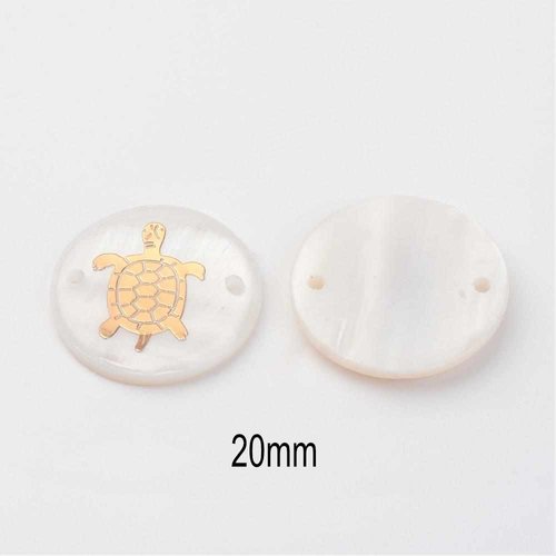 4 connecteurs rond nacre insertion tortue  or 20mm