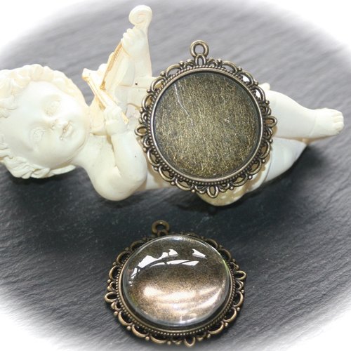 5 supports cabochons alliage de zinc bronze dentelle