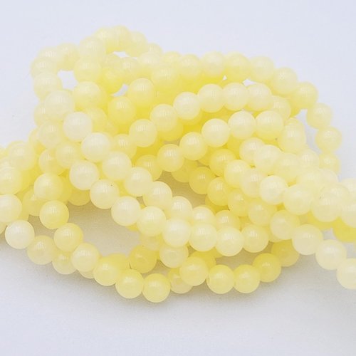 10 perles jade ronde jaune paille 6mm
