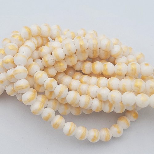 10 perles jade ronde 6mm naturel teinté paillette or blanc