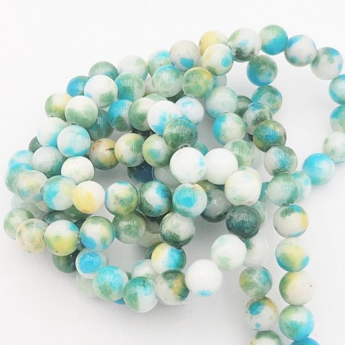 20 perles jade naturel teinté multicolore 6mm rondes